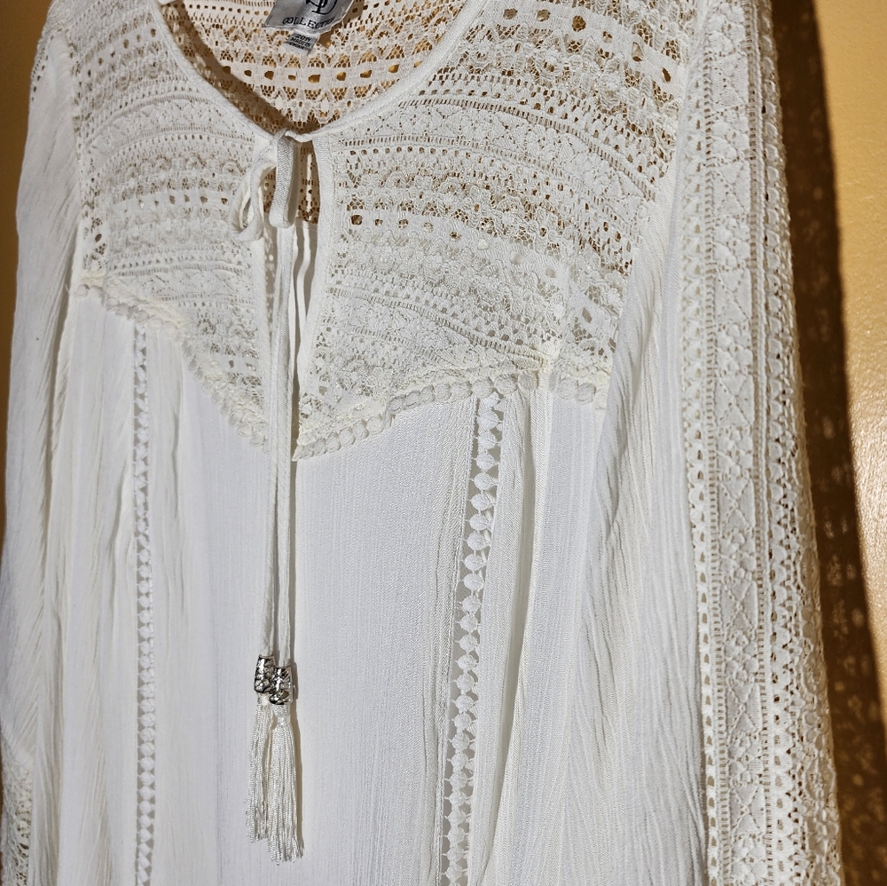 Women's Bohemian White Gauze and Lace Long Sleeve Dress Size 20W